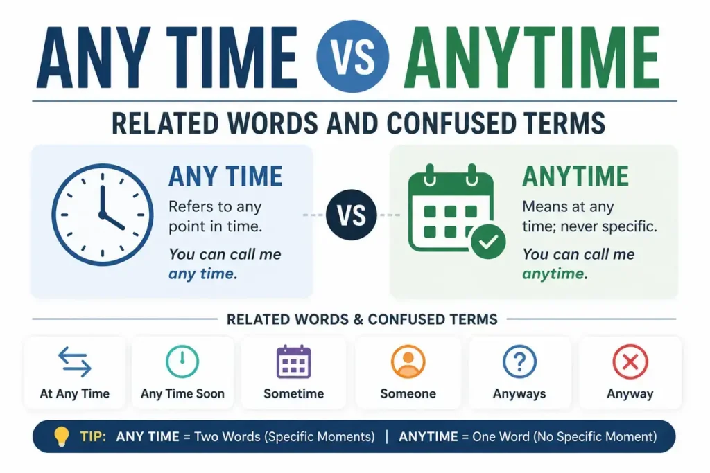 Any Time vs Anytime Related Words and Confused Terms