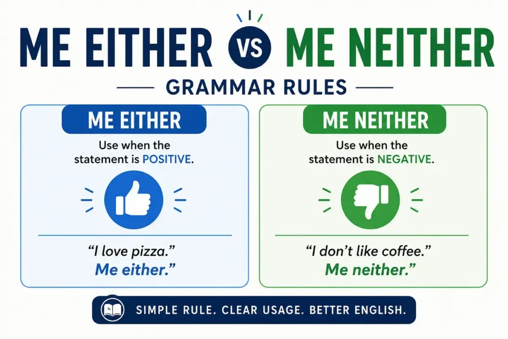 Me Either vs Me Neither Grammar Rules