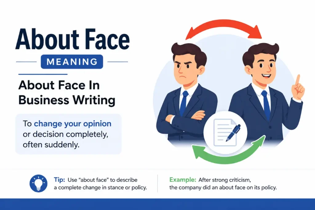 About Face Meaning: A concise explanation of the phrase in business writing.
