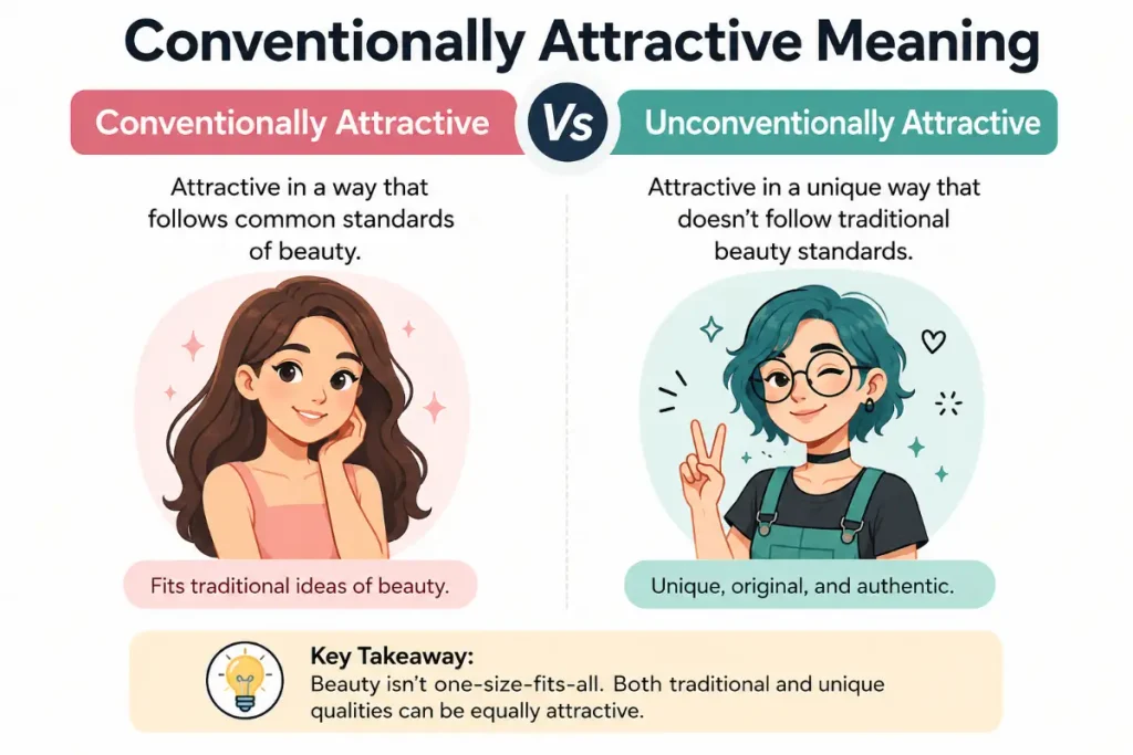 Conventionally Attractive Meaning: a clear comparison of conventional and unconventional attractiveness.
