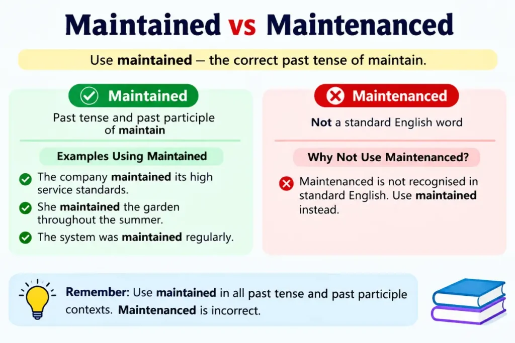 Maintained vs Maintenanced grammar guide with Examples Using Maintenanced and correct usage explained.