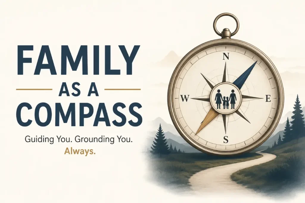 Family as a compass metaphor showing family guiding life’s direction and providing support.