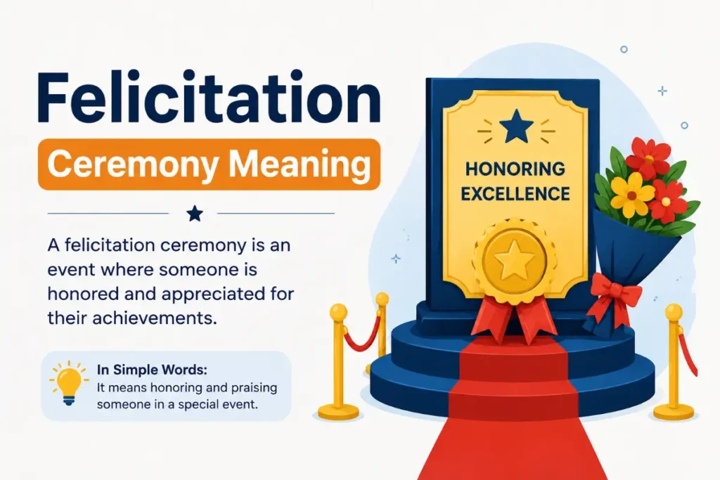 Felicitation Meaning: A simple educational graphic explaining the meaning of a felicitation ceremony.