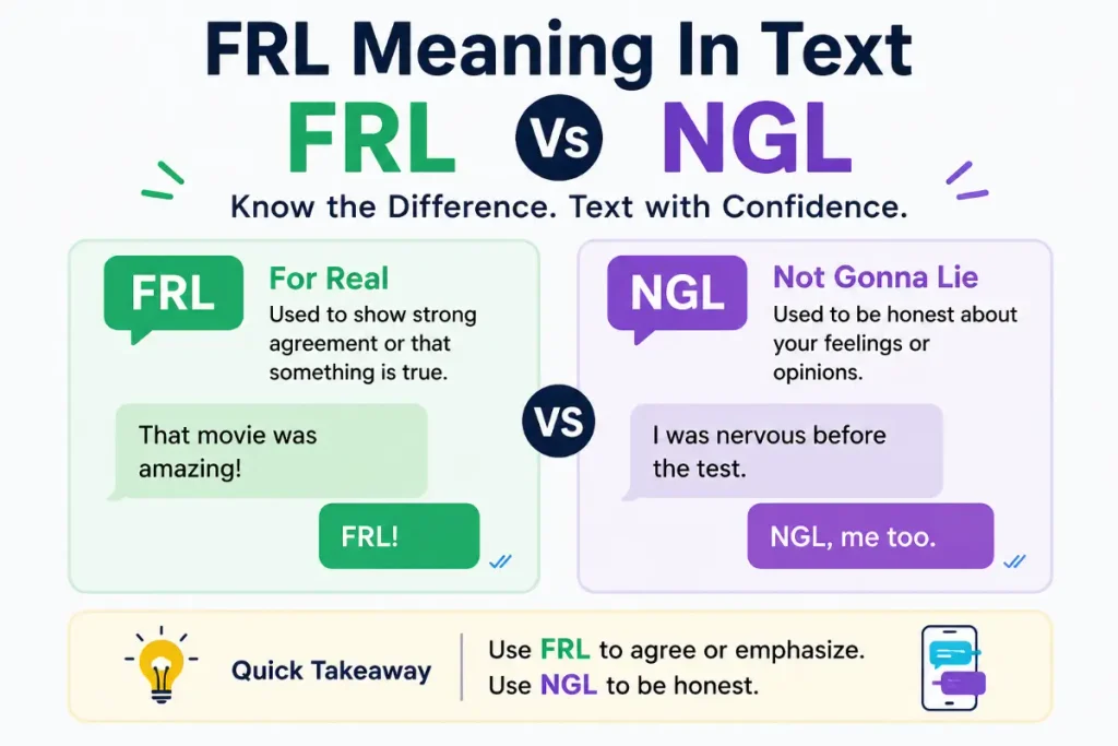 FRL Meaning In Text: FRL vs NGL explained with clear examples of both texting abbreviations.