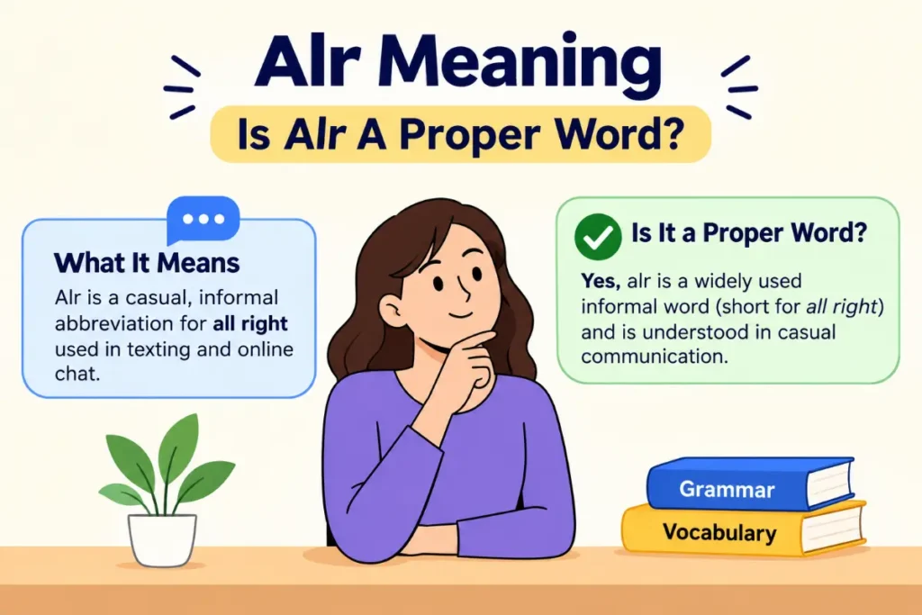Alr Meaning explained: Is Alr A Proper Word? Learn its informal use in texting and online chat.