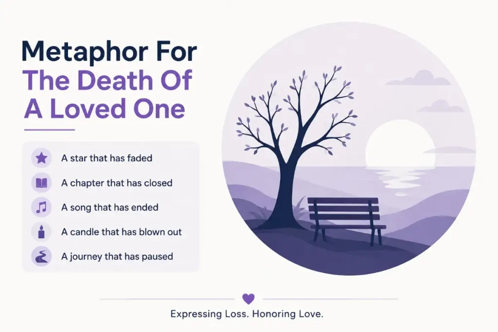 Metaphor for Death: gentle metaphors for the death of a loved one, including a faded star and closed chapter.