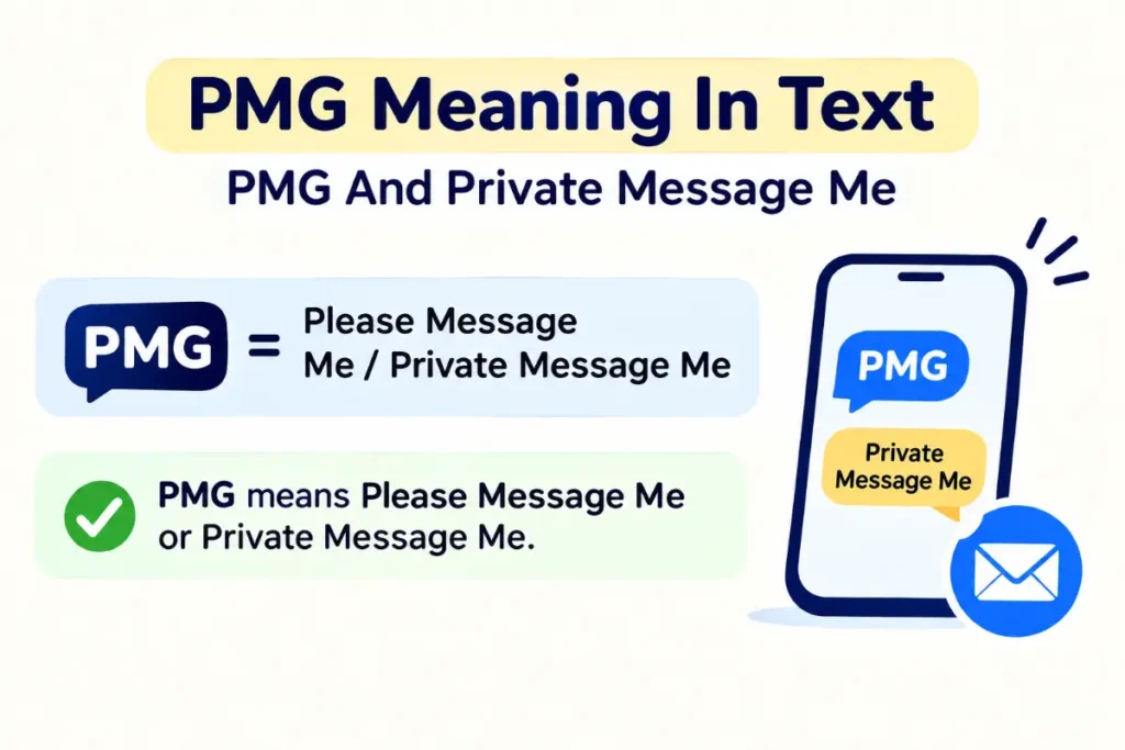 PMG Meaning In Text explained with its use as Please Message Me and Private Message Me.
