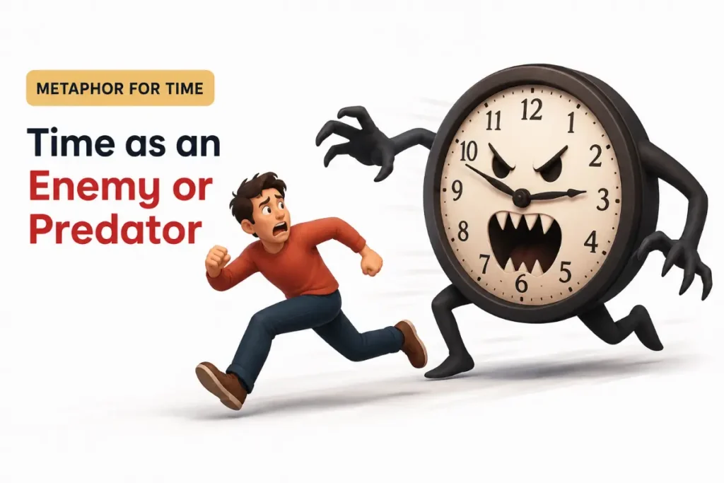 Metaphor for Time showing time as an enemy or predator chasing a person.
