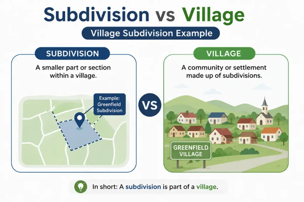 Subdivision vs Village explained with a clear village subdivision example.