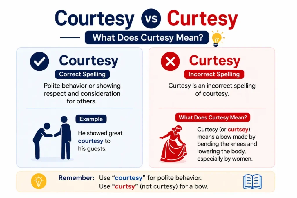 Courtesy vs Curtesy: minimalist grammar guide explaining what curtesy means and the correct use of courtesy.