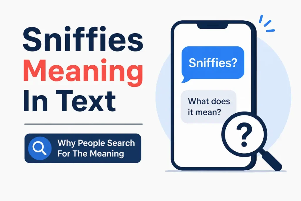 Sniffies Meaning In Text explained with a search icon, smartphone.