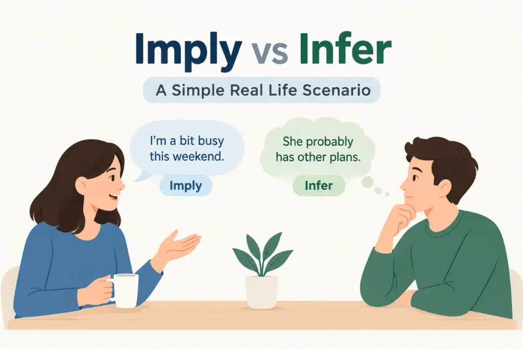 Imply vs Infer: A Simple Real Life Scenario showing how one person implies and another infers meaning.