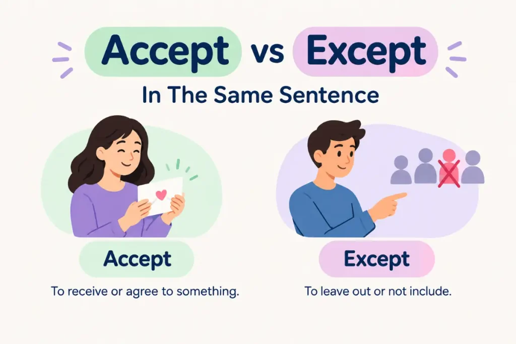 Accept vs Except in a clear grammar comparison.