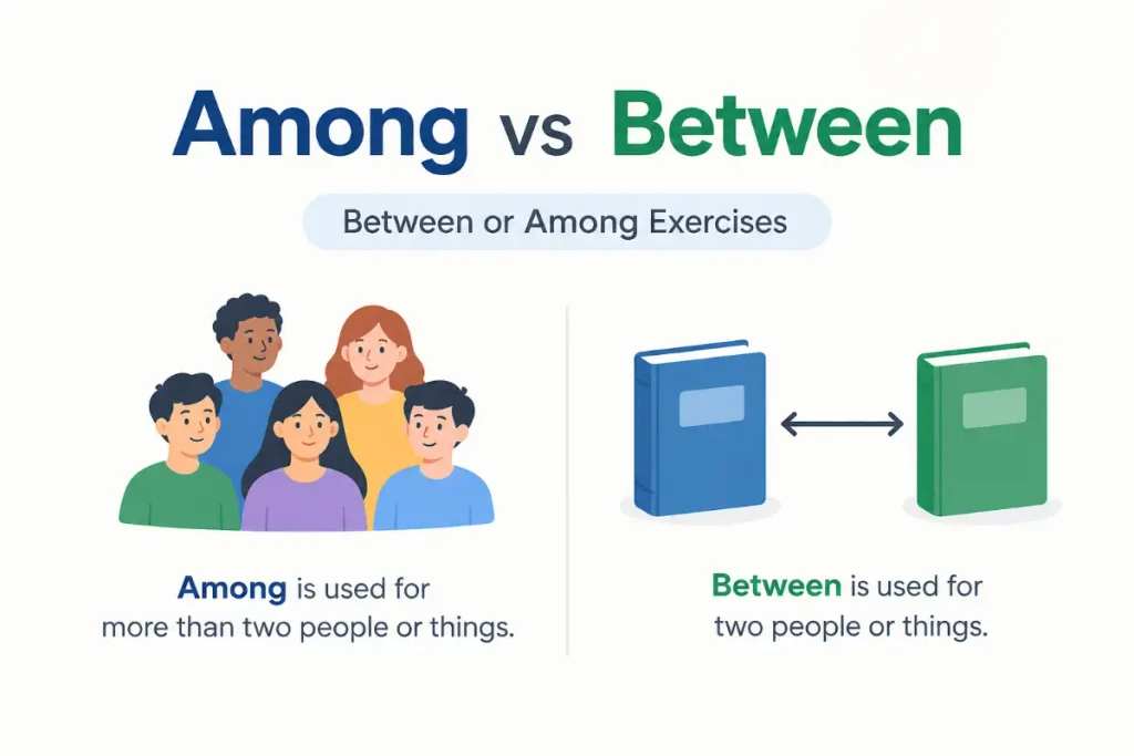 Among vs Between: Between or Among Exercises for understanding correct grammar usage.