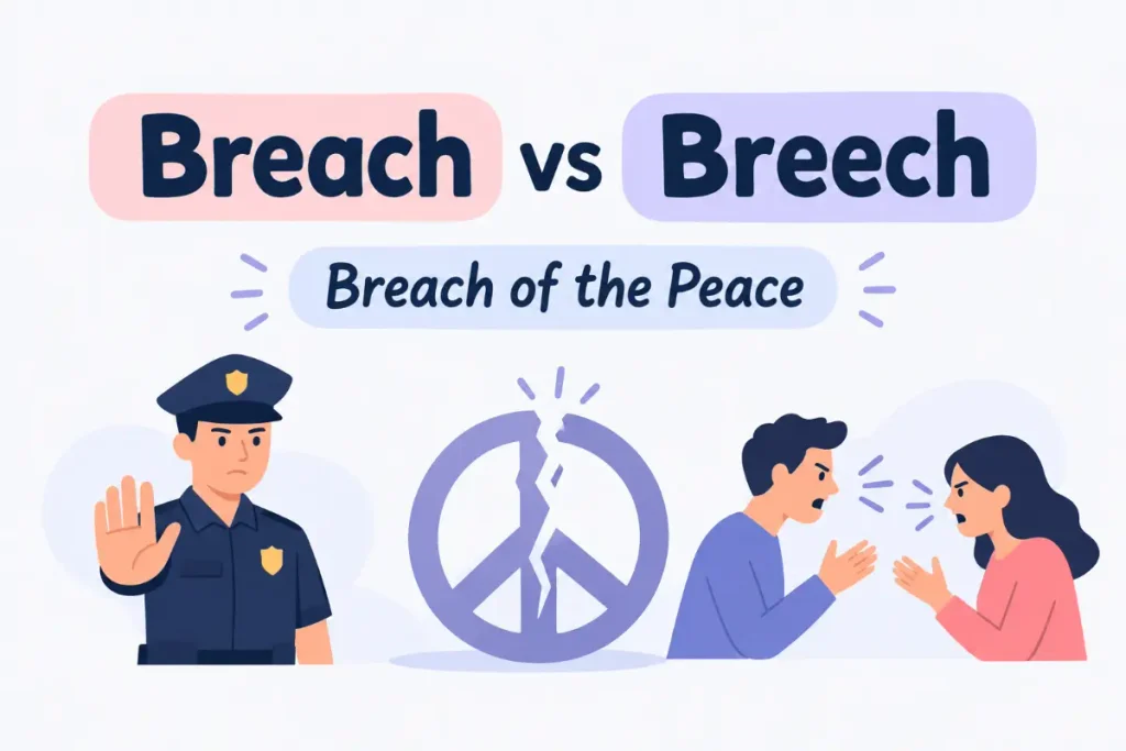 Breach vs breech explained with a Breach of the Peace example.