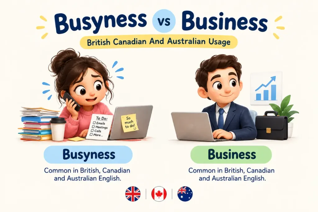 Busyness vs Business: British Canadian And Australian Usage grammar guide