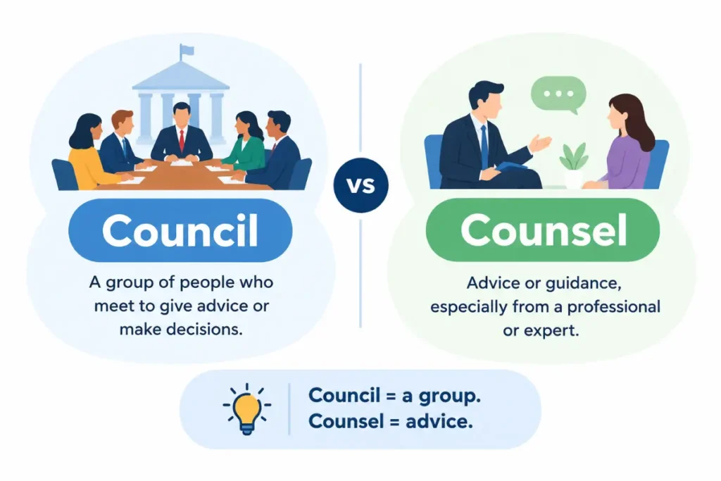 Council vs Counsel Meaning And Differences (2026 Guide)