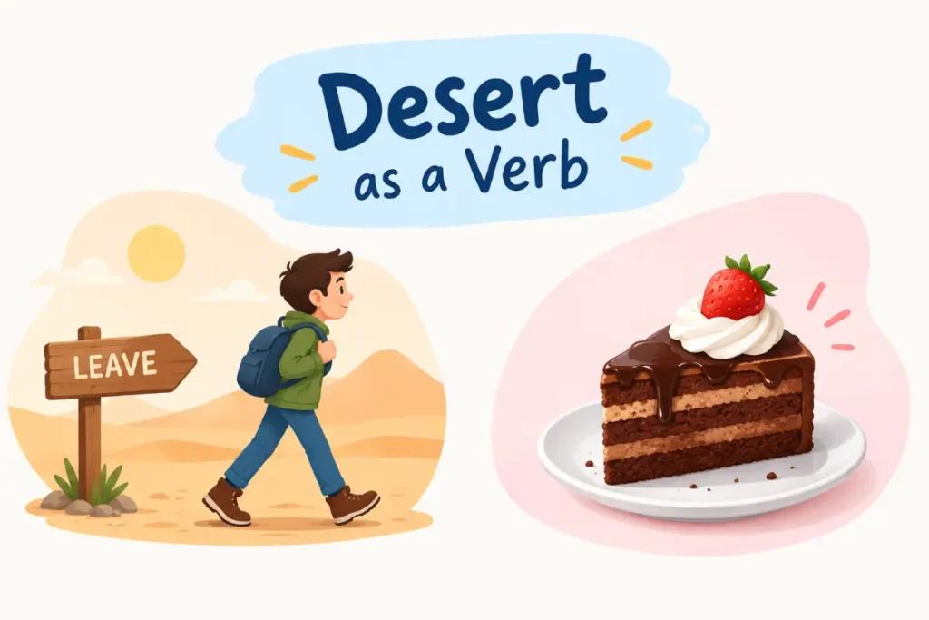 Desert vs Dessert: clear visual guide to using “desert” as a verb.