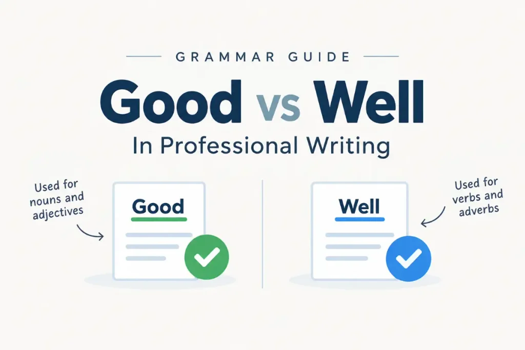 Good vs Well: clear grammar guide for using good and well in professional writing.