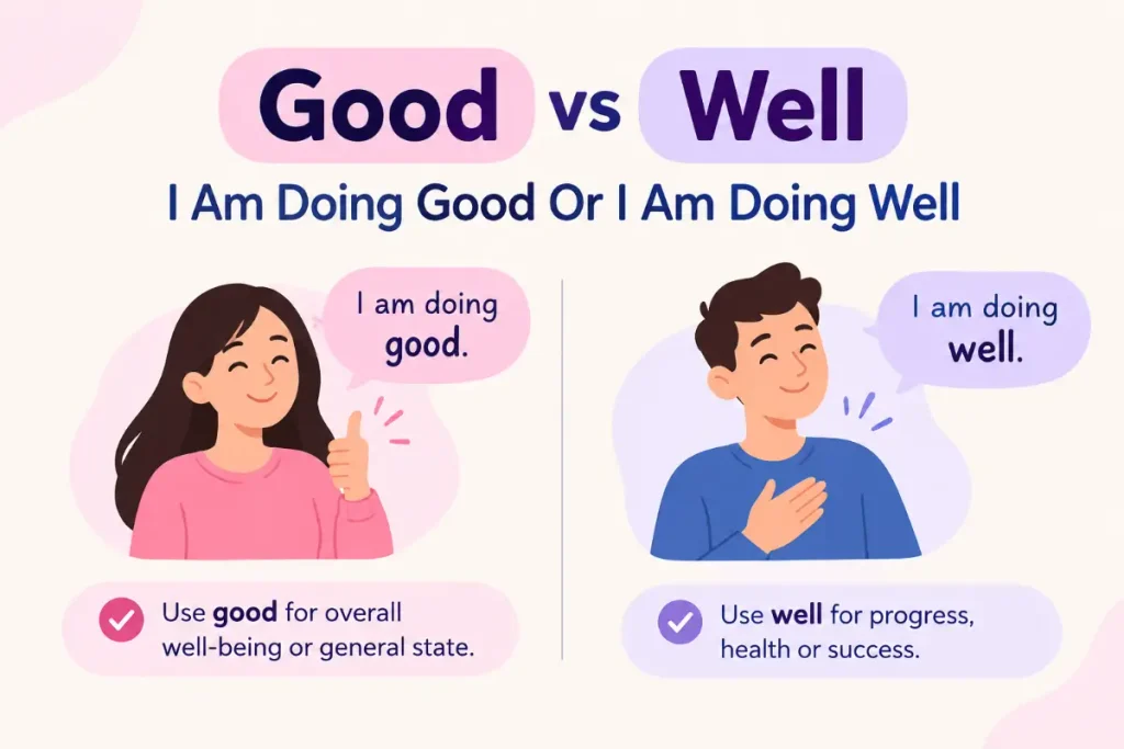 Good vs Well explained with examples of I Am Doing Good Or I Am Doing Well.