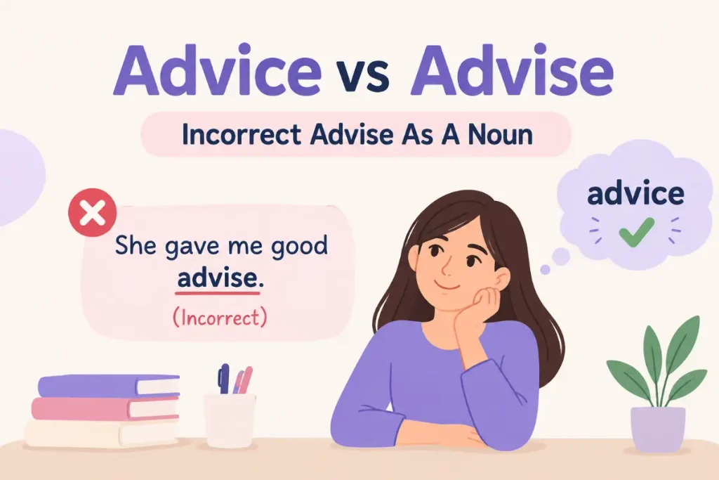 Advice vs Advise showing incorrect advise as a noun.
