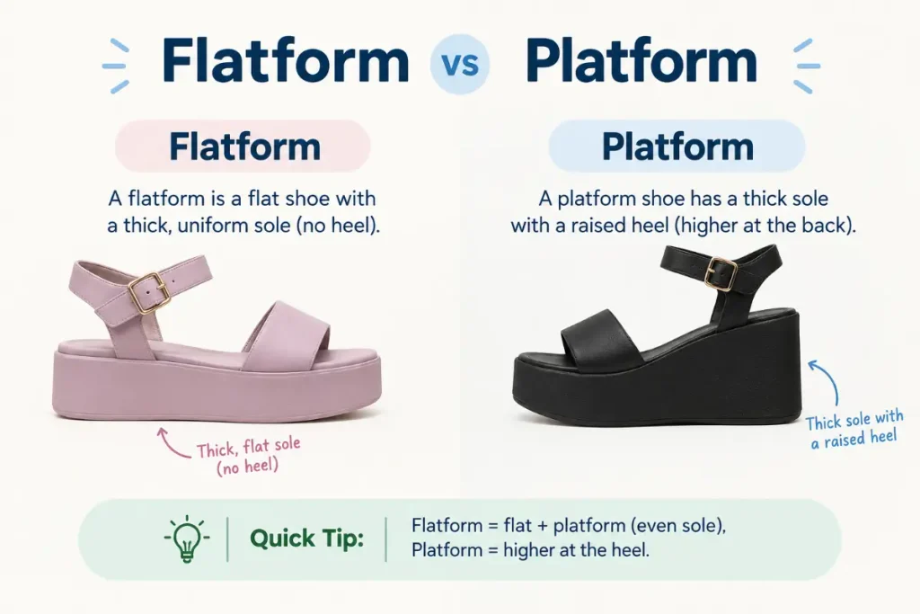 Flatform vs Platform: flatform sandals and shoes comparison infographic