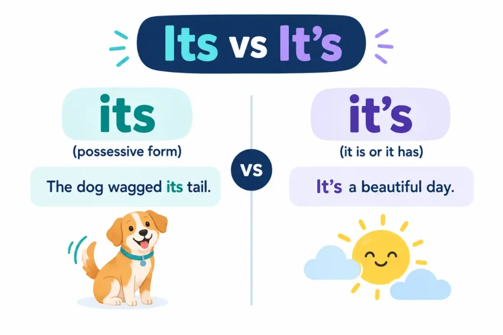 Its vs It’s examples showing the difference between possessive and contraction forms.