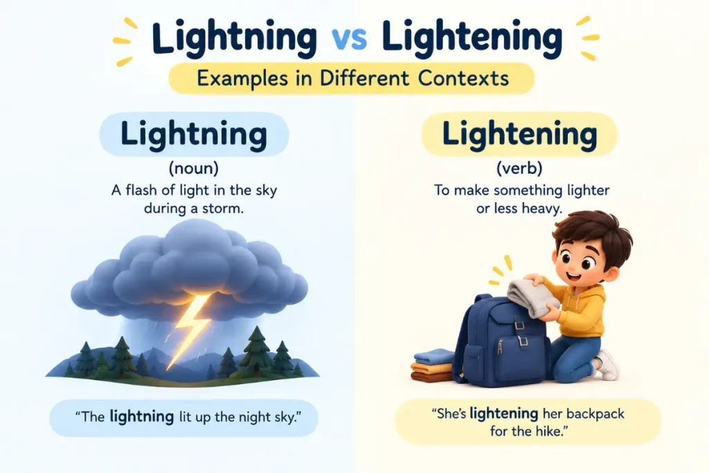 Lightning vs Lightening examples in different contexts.