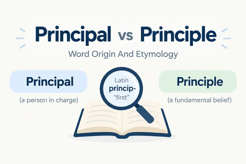 Principal vs Principle: word origin and etymology explained with their Latin root and meanings.
