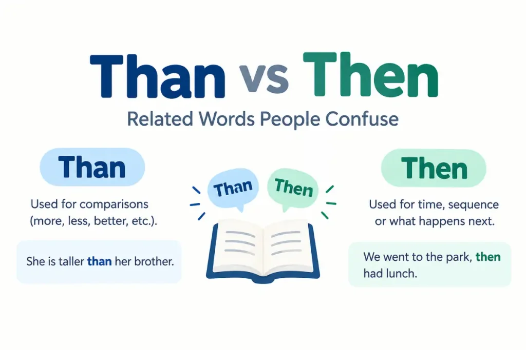 Than vs Then: related words people confuse when comparing ideas and describing time or sequence.