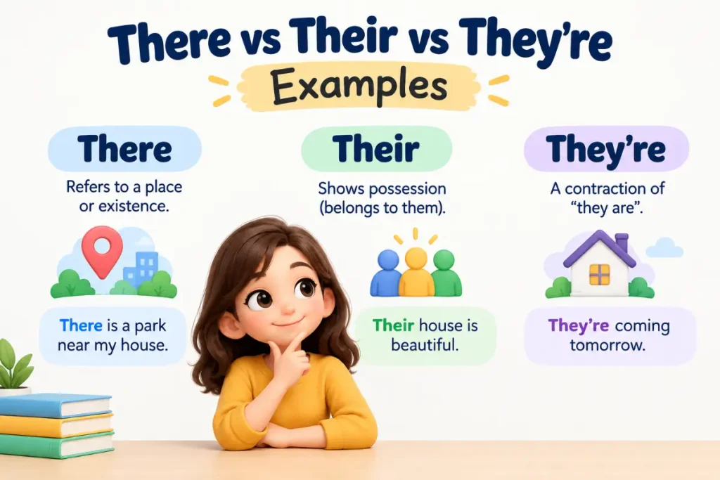 There vs Their vs They’re grammar examples infographic
