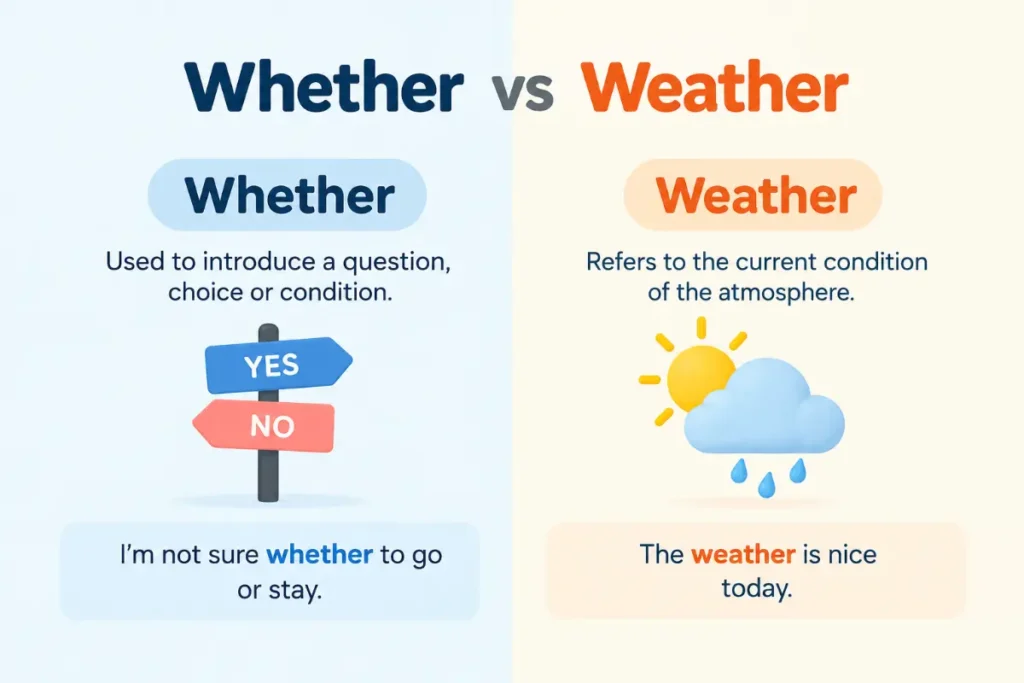 Whether vs weather: Meaning and difference in 2026