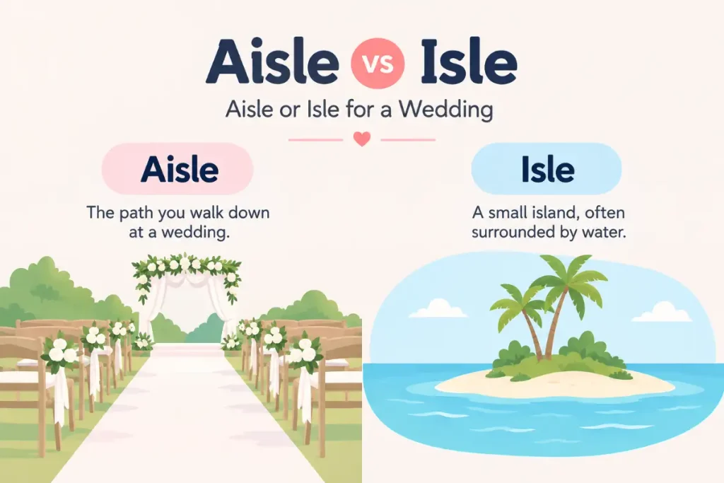 Aisle vs Isle explained for wedding writing.