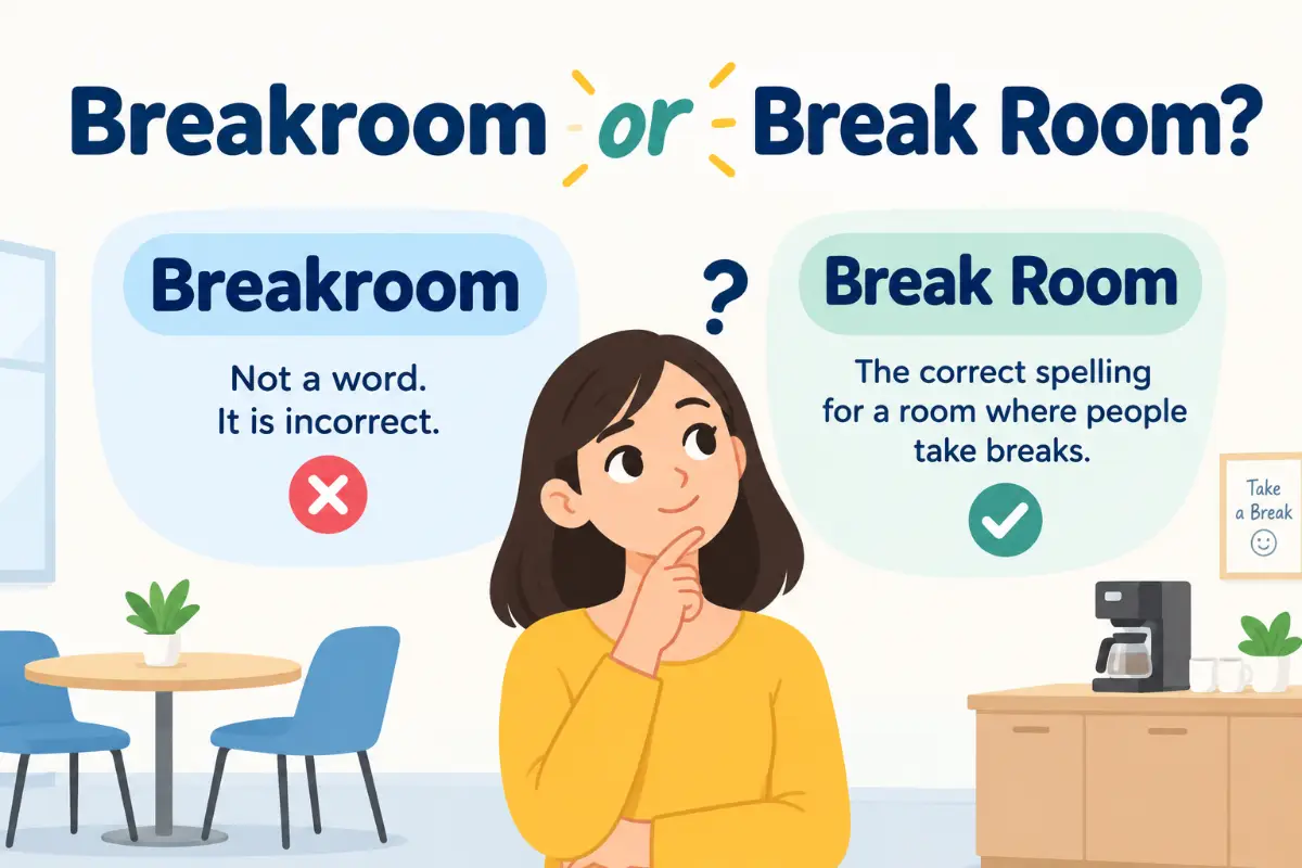 Breakroom or Break Room? Meaning, Usage & Examples (2026)