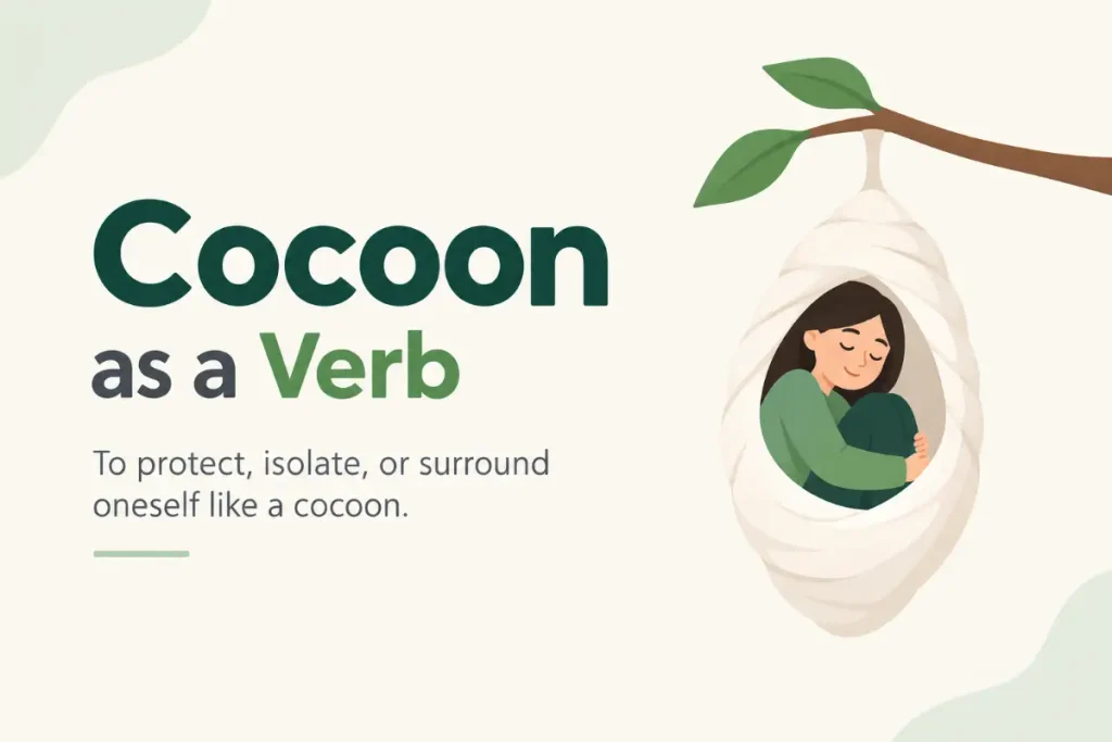 Cocoon as a Verb: Minimalist illustration of a person sheltered inside a cocoon.