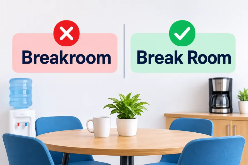 Breakroom or Break Room? Common spelling mistakes in office English.