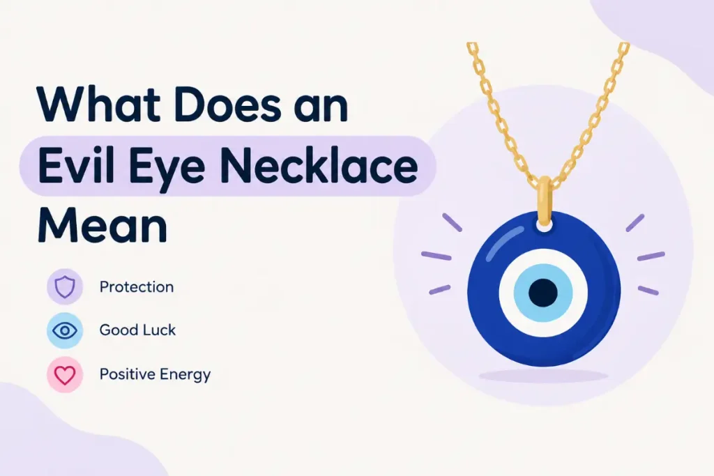 Evil Eye Meaning: Blue evil eye necklace symbolizing protection and good luck.