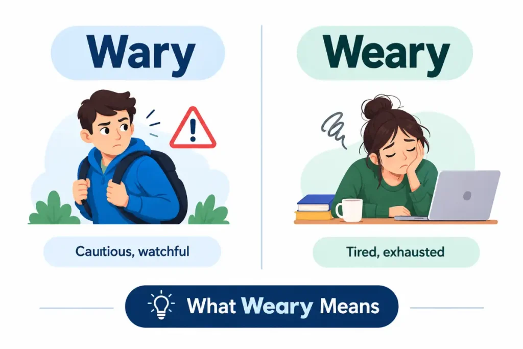 Wary vs Weary: what weary means and how the two words differ.