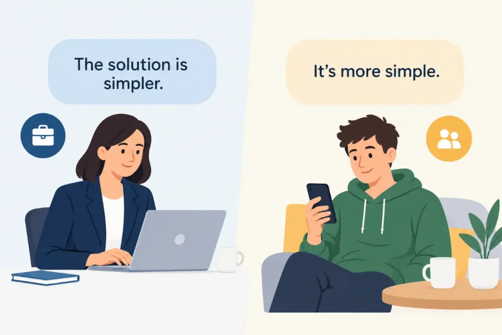 Simpler vs More Simple: Formal and casual usage in English grammar.