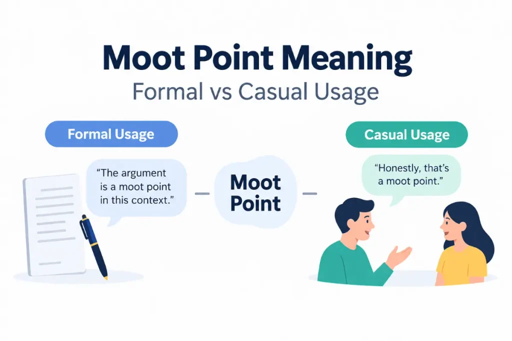 Moot Point Meaning: formal vs casual usage in English grammar.