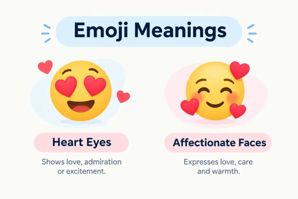 Emoji Meanings: heart eyes and affectionate faces expressing love, admiration, and warmth.