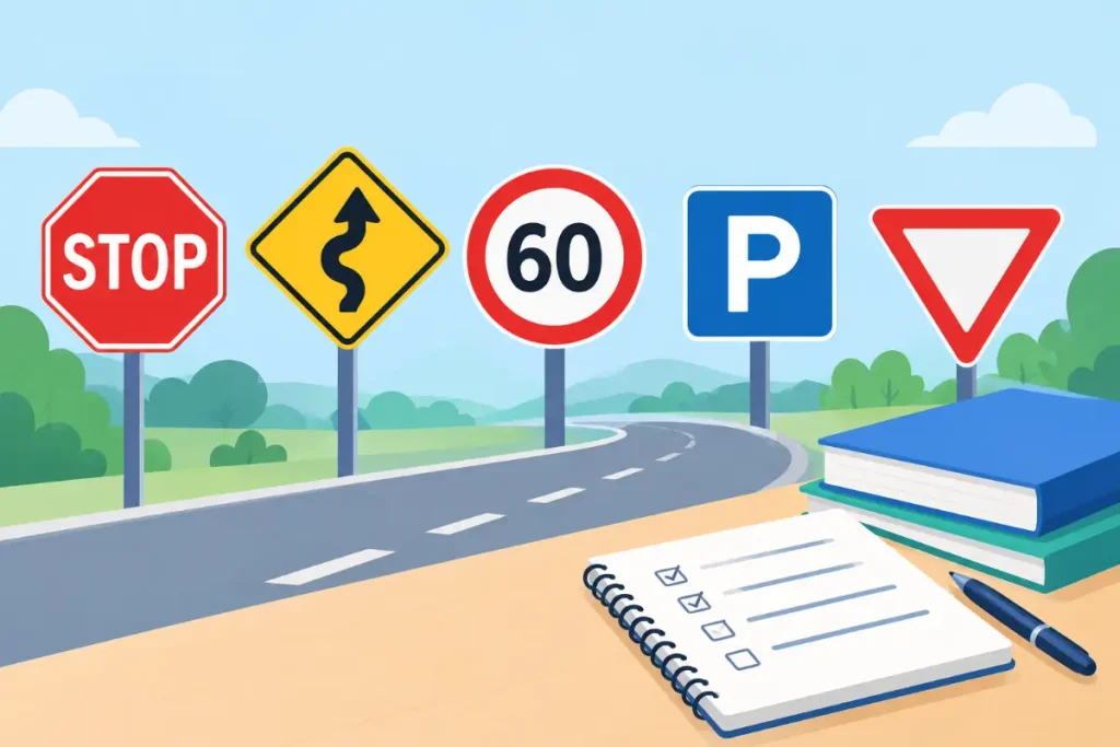 Road Signs and Meanings: A simple guide to preparing for a road signs test.