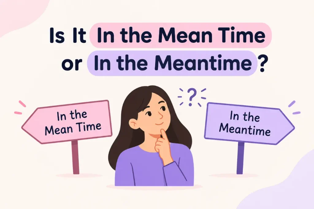 Meantime or mean time grammar guide explaining the correct expression.