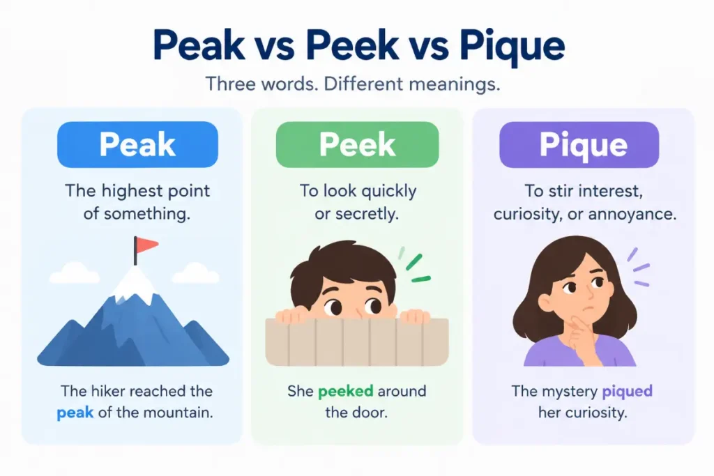 Peak vs Peek vs Pique Which Word Is Correct (2026 Guide)