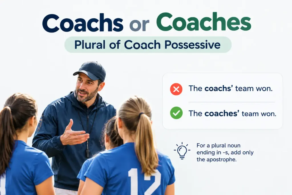 Coachs or Coaches: Learn the correct plural possessive form.