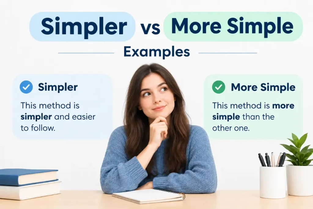 Simpler vs More Simple: a clear visual comparison of the correct comparative form.