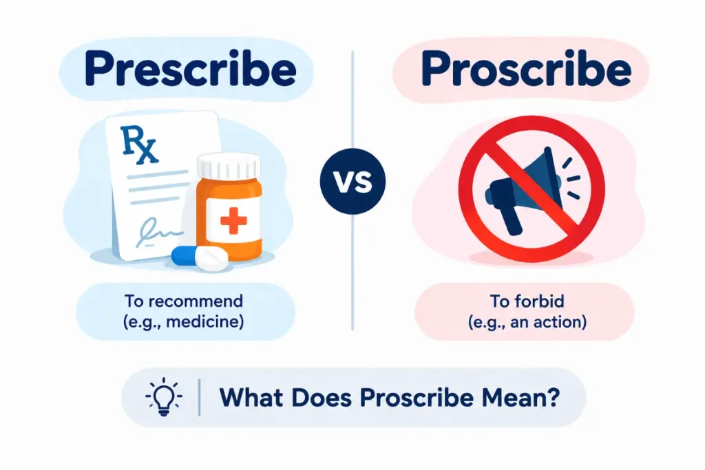 Prescribe vs Proscribe meaning and usage explained with clear examples.