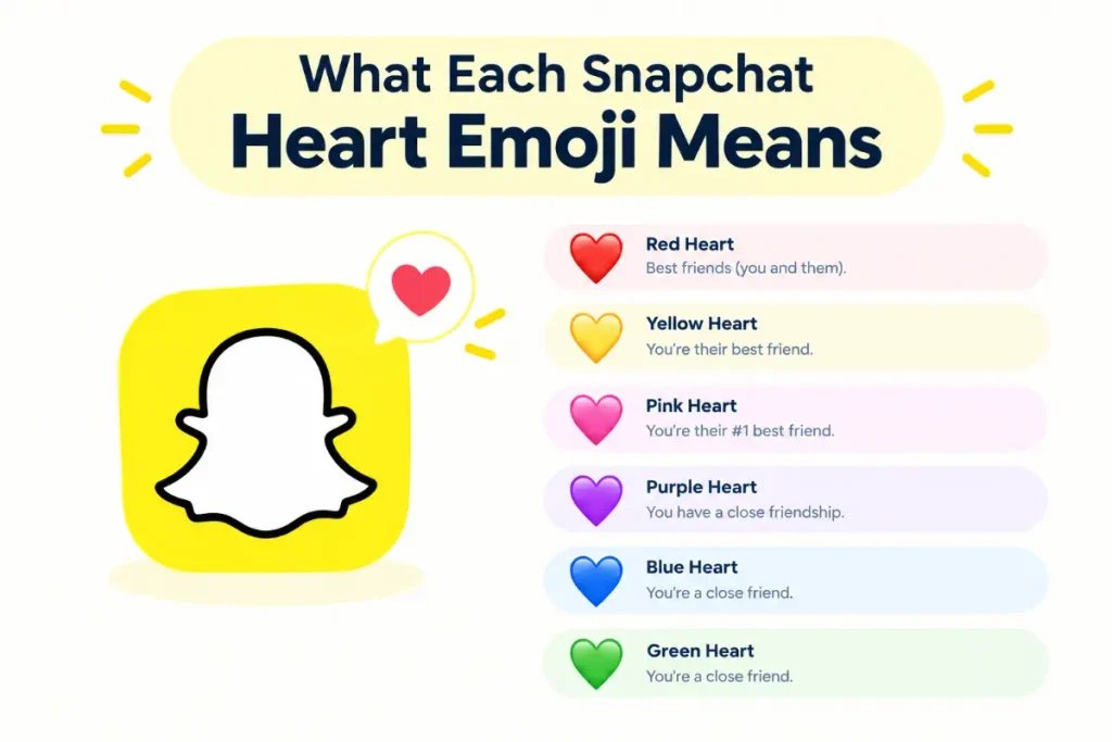Snapchat Emoji Meanings: a simple guide to Snapchat heart colors and their meanings.