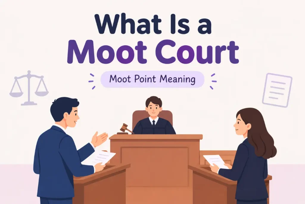 Moot Point Meaning explained with a clear illustration of a moot court.
