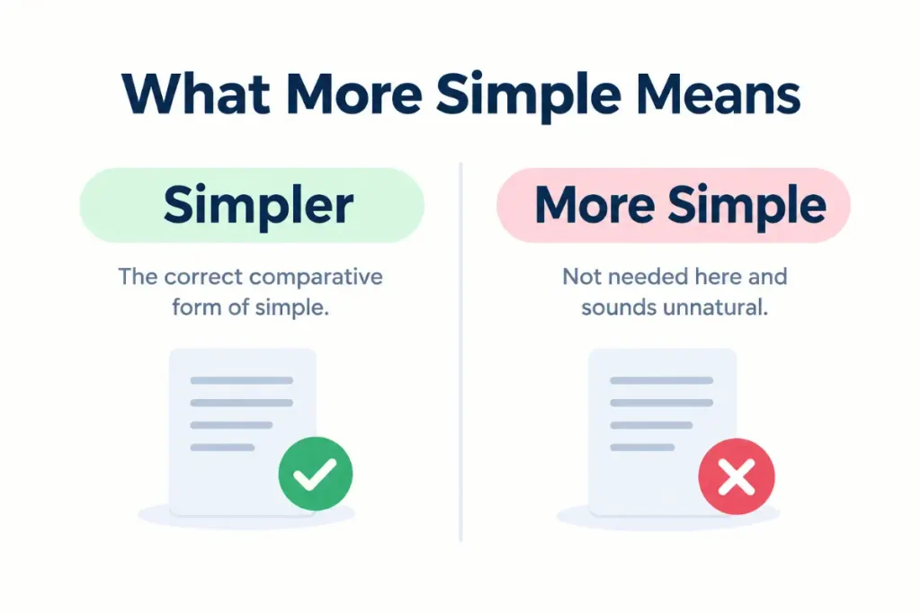 Simpler vs More Simple: a clear visual comparison of the correct comparative form.